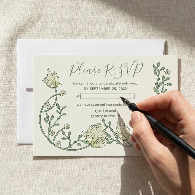 Cartão de RSVP de flores art nouveau bonitas (Pretty art nouveau flowers rsvp card.)