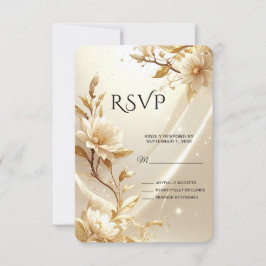 Cartão de RSVP de Flores Brancas e Douradas