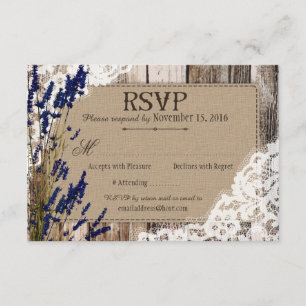 Cartão de RSVP de Flores de Lavanda em Madeira com