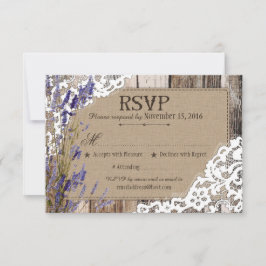 Cartão de RSVP de Flores de Lavanda em Madeira Rús