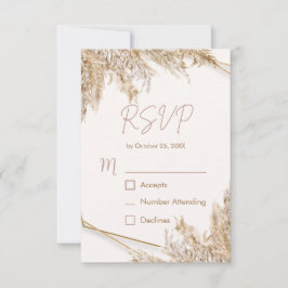 Cartão de RSVP de Grama Pampas Boho | Bege Neutro
