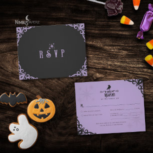Cartão de RSVP de Halloween Lavanda Gótica Witchy