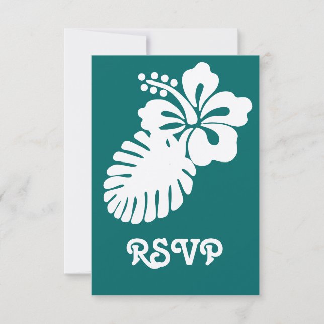 Cartão de RSVP de Hibisco Tropical em Azul Turques (Frente)