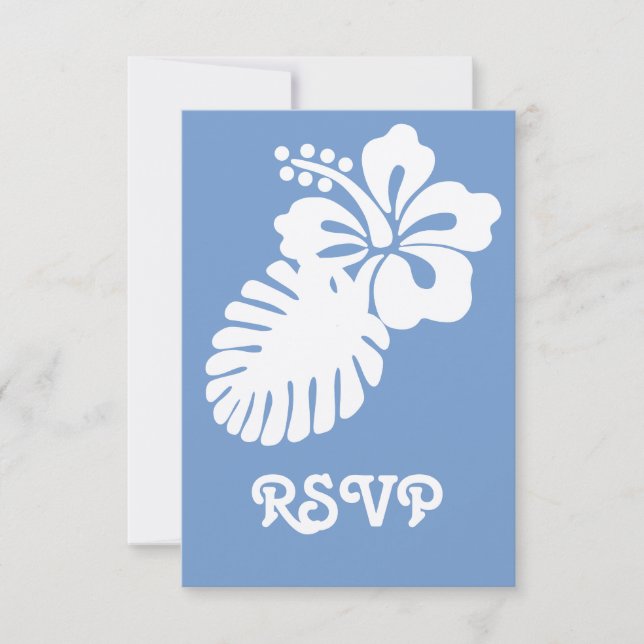 Cartão de RSVP de Hibisco Tropical em Periwinkle (Frente)