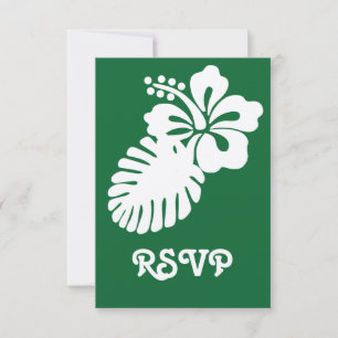 Cartão de RSVP de Hibisco Tropical em Verde