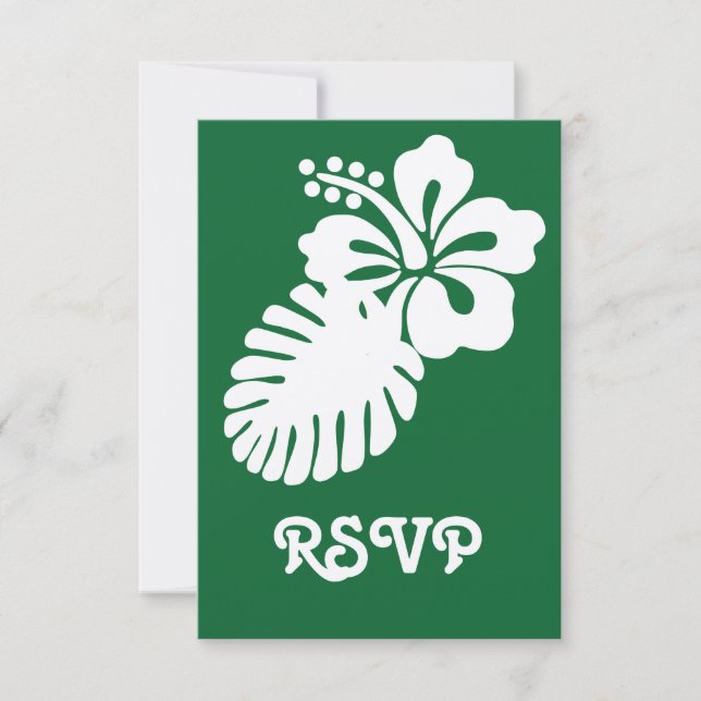 Cartão de RSVP de Hibisco Tropical em Verde (Frente)