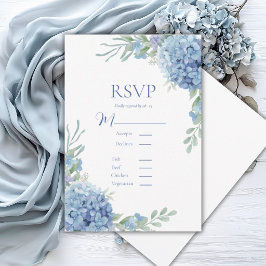 Cartão de RSVP de Hortênsia Floral Azul