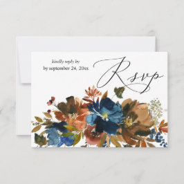 Cartão de RSVP de jantar Floral Azul Marinho, Lara