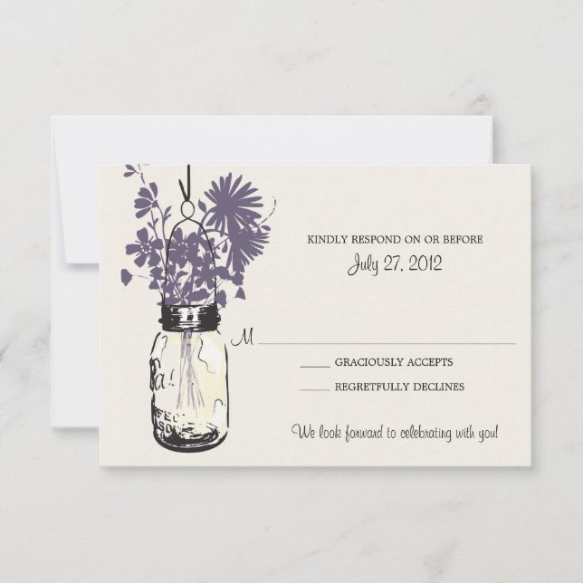 Cartão de RSVP de Jarro de Mason e Flores Silvestr (Frente)