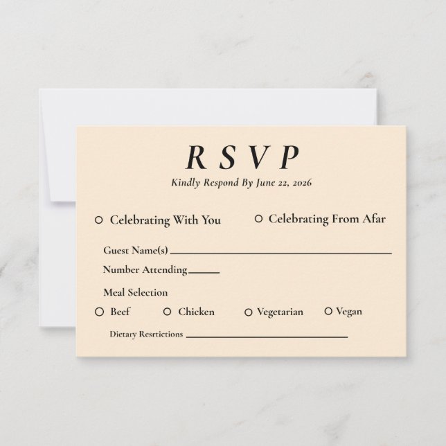 Cartão de RSVP de Marfim com Seleção de Entrada (Frente)