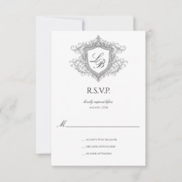 Cartão de RSVP de Monograma com Crista de Floreio 