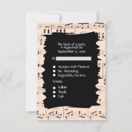 Cartão de RSVP de Música Abstrata Preto e Pêssego
