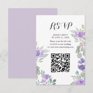 Cartão de RSVP de Noiva com Floral Água-forte Roxo