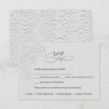 Cartão de RSVP de Noiva com Rosas Brancas Relevo F