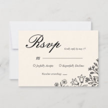 Cartão de RSVP de Noiva Minimalista Floral Marfim