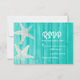 Cartão de RSVP de Praia Elegante de Madeira Teal e