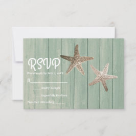 Cartão de RSVP de Praia Elegante Estrela Dourada &