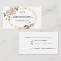 Cartão de RSVP de quinceañera com rosas em moldura