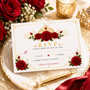 Cartão de RSVP de Quinceañera Princesa Rosa Vermel