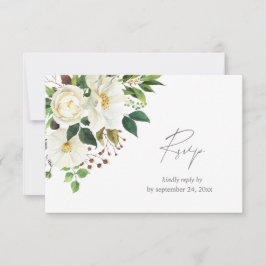 Cartão de RSVP de Refeição com Floral Branco e Fol