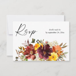 Cartão de RSVP de Refeição com Floral Laranja e Am