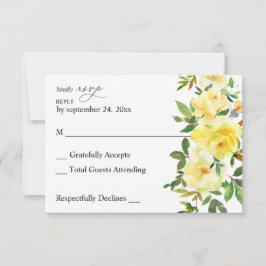 Cartão de RSVP de refeição floral amarelo sem refe