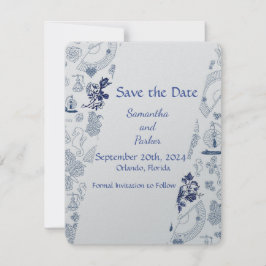 Cartão de RSVP de Romance Azul Vintage