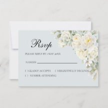 Cartão de RSVP de Rosas Brancas Azul Claro