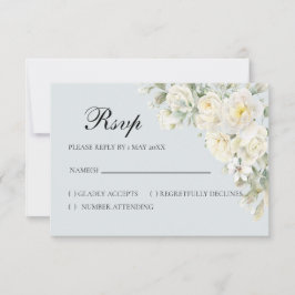 Cartão de RSVP de Rosas Brancas Azul Claro