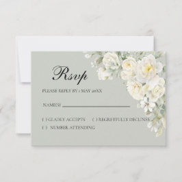 Cartão de RSVP de rosas brancas verde claro