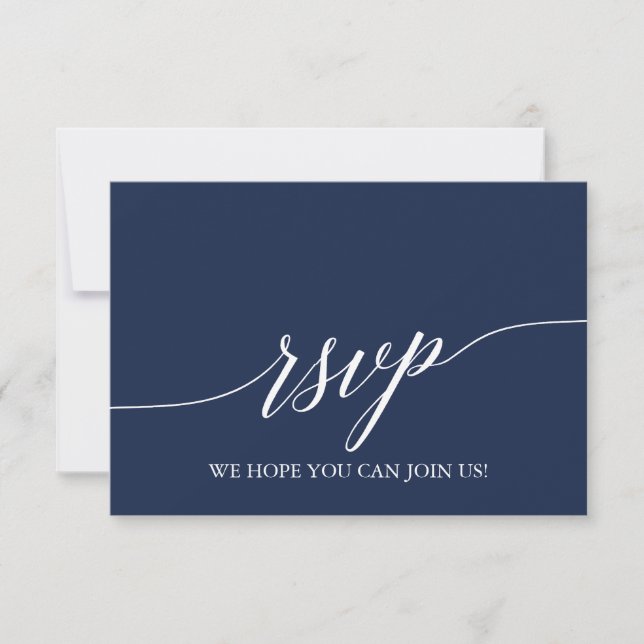 Cartão de RSVP de Site de Casamento Azul Naval com (Frente)