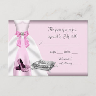 Cartão de RSVP de Vestido de Bola Rosa com Sapato