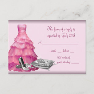 Cartão de RSVP de Vestido de Bola Rosa com Sapato