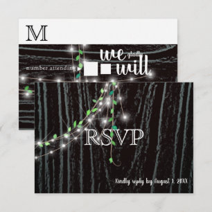 Cartão de RSVP de Vinha Rústica e Luzes