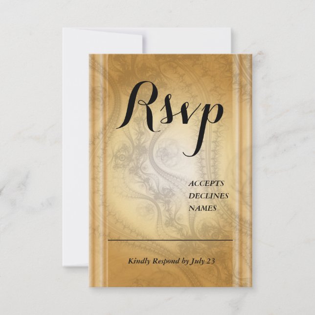 Cartão de RSVP dourado com desenho de renda (Frente)