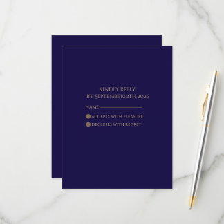 Cartão de RSVP Elegante Azul Marinho