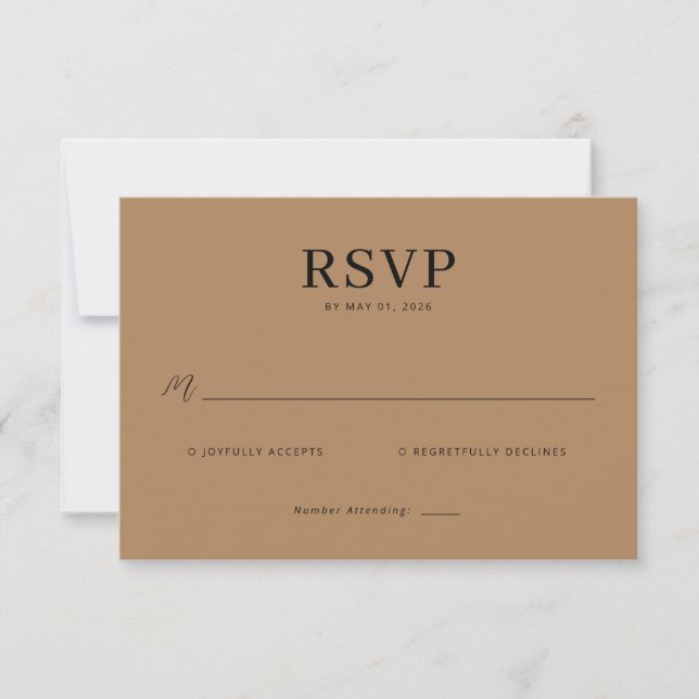 Cartão de RSVP Elegante Bege (Frente)