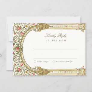 Cartão de RSVP Elegante com Dourado Barroco
