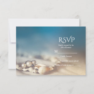 Cartão de RSVP Elegante Conchas de Praia e Joias d