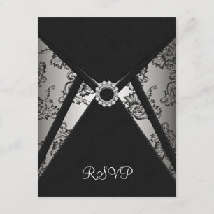 Cartão de RSVP Elegante em Damasko Preto