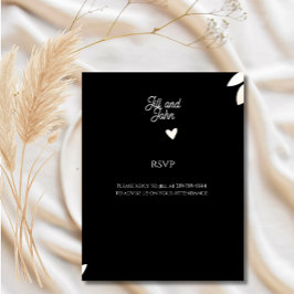 Cartão de RSVP Elegante Floral Preto de Casamento