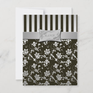 Cartão de RSVP Elegante Prata e Preto