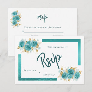 Cartão de RSVP Elegante Rosa Azul e Turquesa