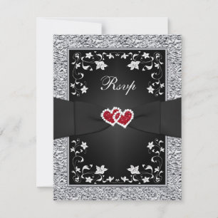 Cartão de RSVP em Folha Metálica FAUX com Flores P