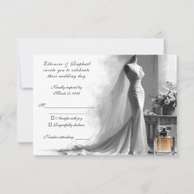 Cartão de RSVP Esboço Romântico – Casamento Elegan (Frente)