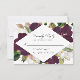 Cartão de RSVP Floral Ameixa Escura | Cartão de Re