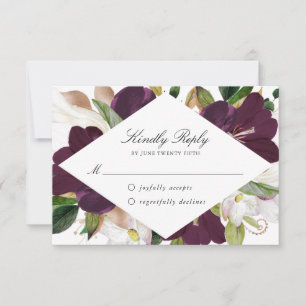 Cartão de RSVP Floral Ameixa Escura Cartão de Re