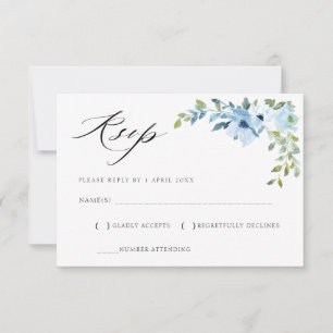 cartão de RSVP floral azul claro em aquarela