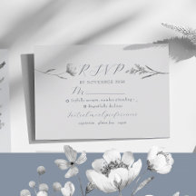 Cartão de RSVP Floral Azul Poeira Prata