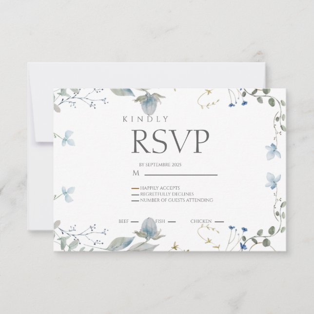 Cartão de RSVP Floral Azul Simples (Frente)